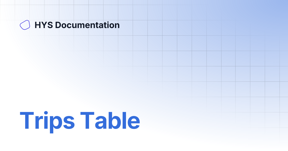 Trips Table | HYS Documentation